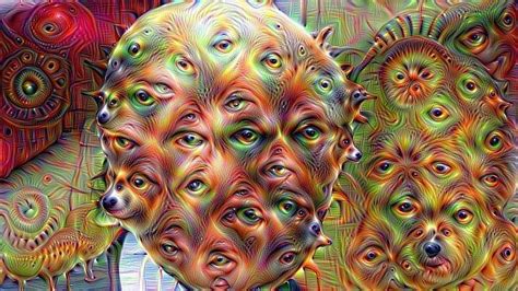 Distorted images with eyes and creatures by Deep Dream AI generator