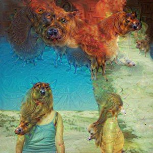 Distorted images with eyes and creatures by Deep Dream AI generator