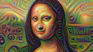 Distorted images with eyes and creatures by Deep Dream AI generator
